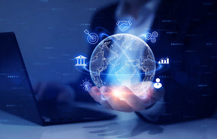 Representación visual de la transformación digital en la banca, destacando la interoperabilidad, seguridad y automatización de los pagos electrónicos.