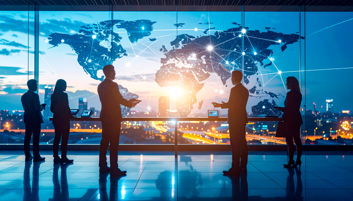 Imagen que representa la conexión global en el ecosistema de pagos mediante la integración con adquirentes y canales, clave para la transformación digital financiera.
