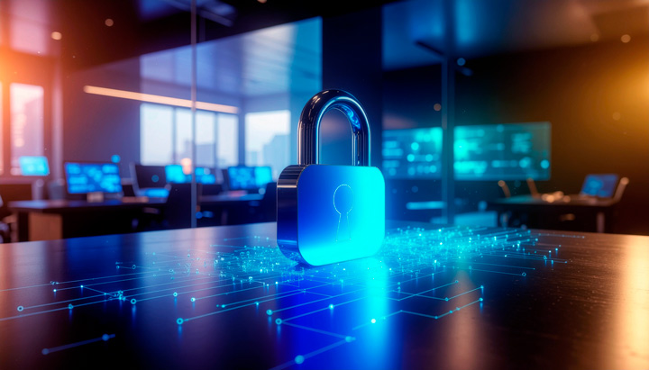 Imagen conceptual de ciberseguridad y cumplimiento, enfocada en la protección de datos financieros mediante soluciones tecnológicas avanzadas como CRYPTGRID™ de CLAI PAYMENTS® Technologies.