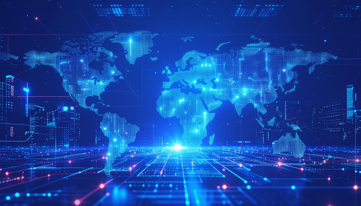 Visualization of a globally connected financial system backed by international standards and certifications that guarantee security and compliance.