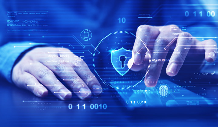 This digital interaction image features a security shield that represents the active monitoring and technological resilience of financial platforms.