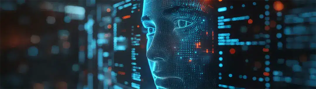 Imagen conceptual que ilustra el uso de biometría facial en la autenticación bancaria, destacando la innovación tecnológica en cajeros automáticos y servicios financieros.