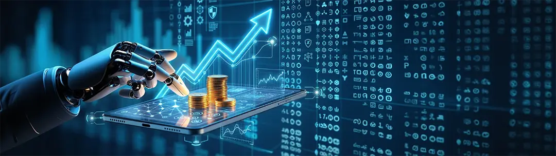 An image depicting critical monitoring powered by AI in financial services, highlighting automation, real-time analysis, and improved risk management.
