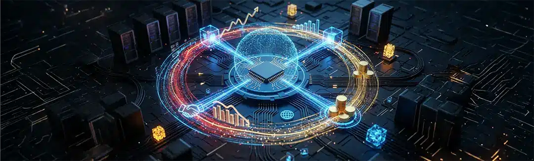 An image depicting critical monitoring powered by AI in financial services, highlighting automation, real-time analysis, and improved risk management.