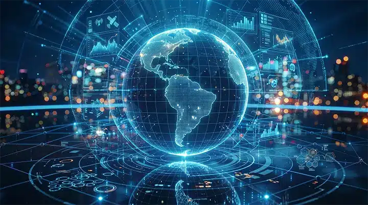 Imagen conceptual de una infraestructura de pagos omnicanal que conecta canales, redes y servicios financieros dentro de un ecosistema transaccional global.
