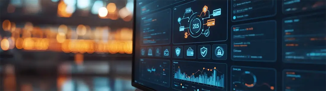 Payment hub dashboard displaying real-time transaction monitoring, security controls, analytics, and centralized payment management for financial institutions.