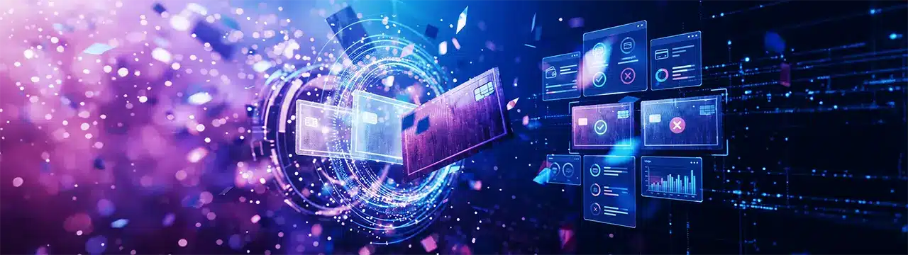 A technological overview of digital cards and connected interfaces that represent the modernization of card issuance and payment orchestration.