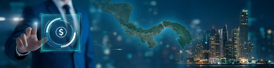 Visualización tecnológica que representa la conexión e integración de múltiples sistemas financieros, pagos digitales e infraestructuras bancarias dentro de un ecosistema interoperable en Panamá.