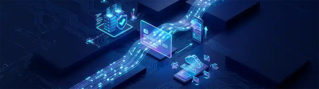 Sistema de gestión de tarjetas para el comercio minorista, que integra el procesamiento de pagos, la infraestructura en la nube, los canales móviles, los controles de seguridad y el intercambio de datos en tiempo real entre las plataformas conectadas.
