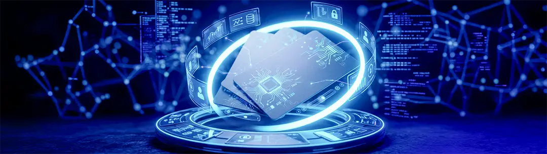 A card management platform, depicted as a digital ecosystem connected to multiple technological systems, to drive the evolution of financial payments.
