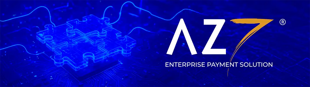 AZ7® Enterprise Payment Solution Logo on a digital background featuring interconnected elements, representing technological orchestration for financial infrastructure.