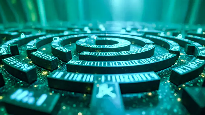 Abstract circuit maze representing the complexity of payment transaction testing, system integrations, and pre-production validation.