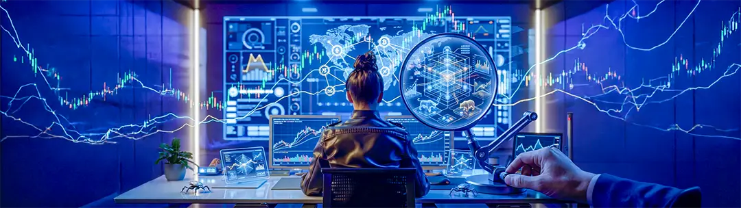 Especialista analizando el comportamiento de una plataforma de pagos mediante visualización de datos, métricas operativas y observabilidad transaccional.