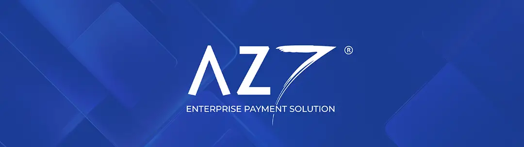Logotipo de AZ7® sobre fondo azul, asociado a una Arquitectura de pagos modular para orquestar servicios, conexiones y capacidades financieras.