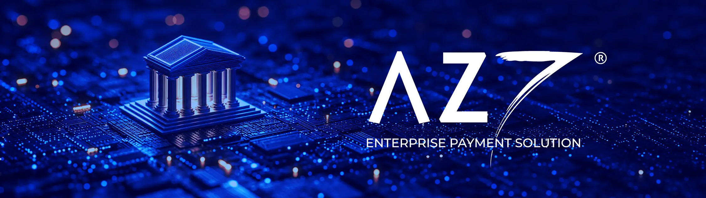 AZ7® Enterprise Payment Solution sobre una infraestructura digital bancaria que representa integración y orquestación de pagos.